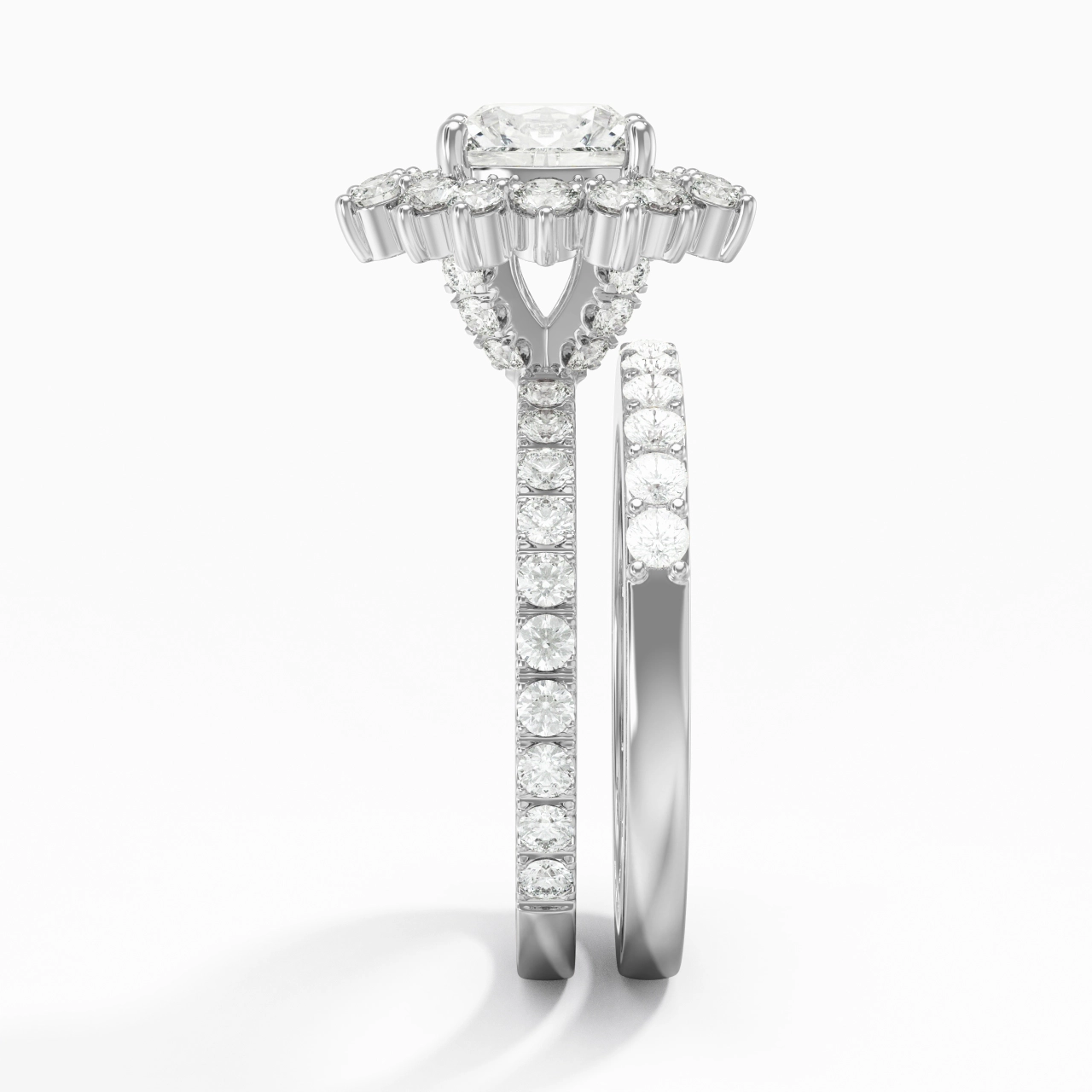 925 Sterling Silver Halo Cluster Straight Shank Wedding Ring Set
