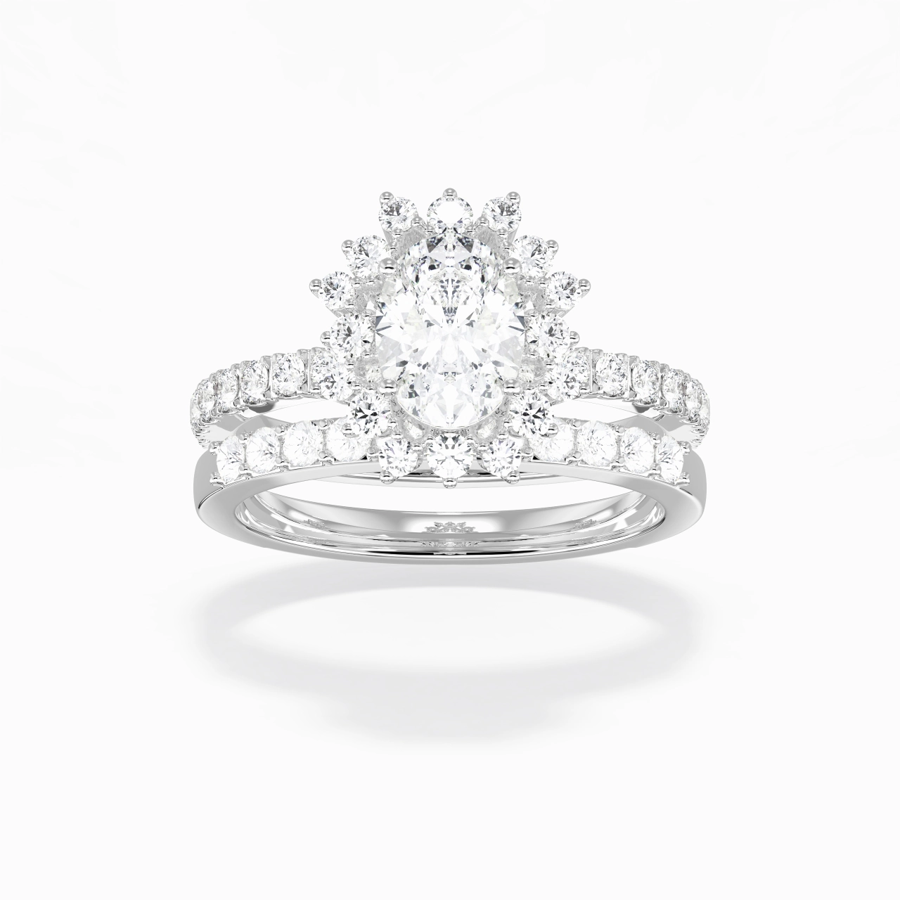 925 Sterling Silver Halo Cluster Straight Shank Wedding Ring Set