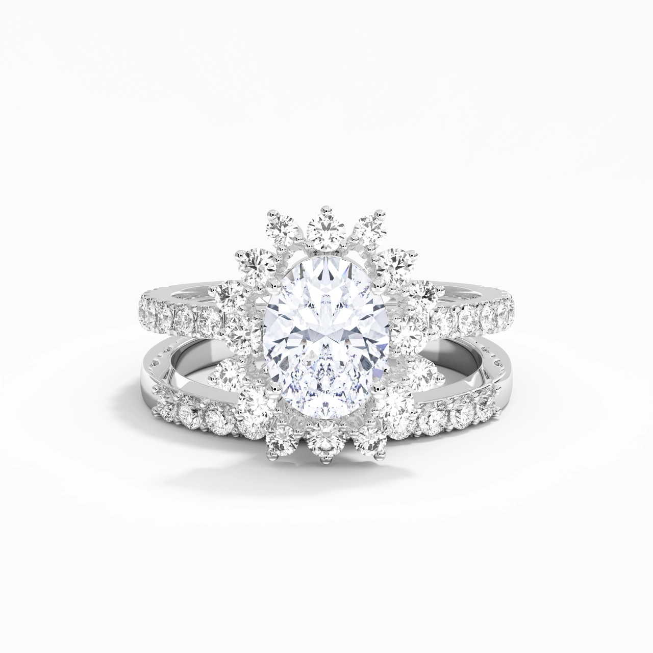 925 Sterling Silver Halo Cluster Straight Shank Wedding Ring Set