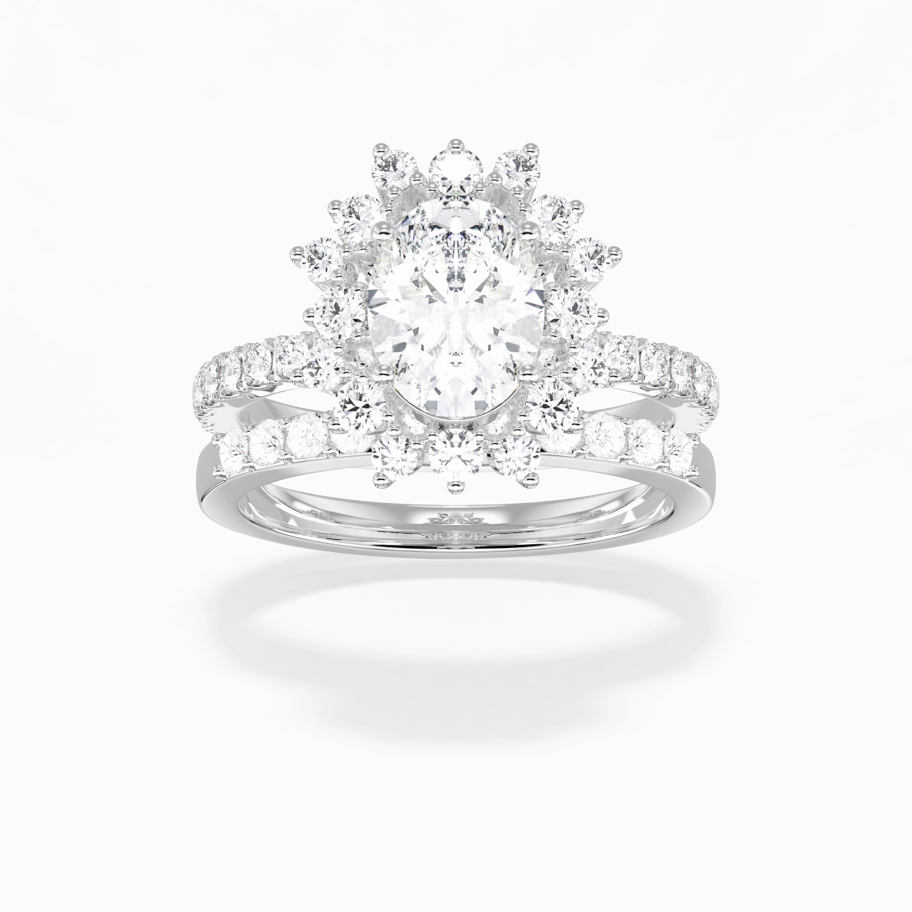 925 Sterling Silver Halo Cluster Straight Shank Wedding Ring Set