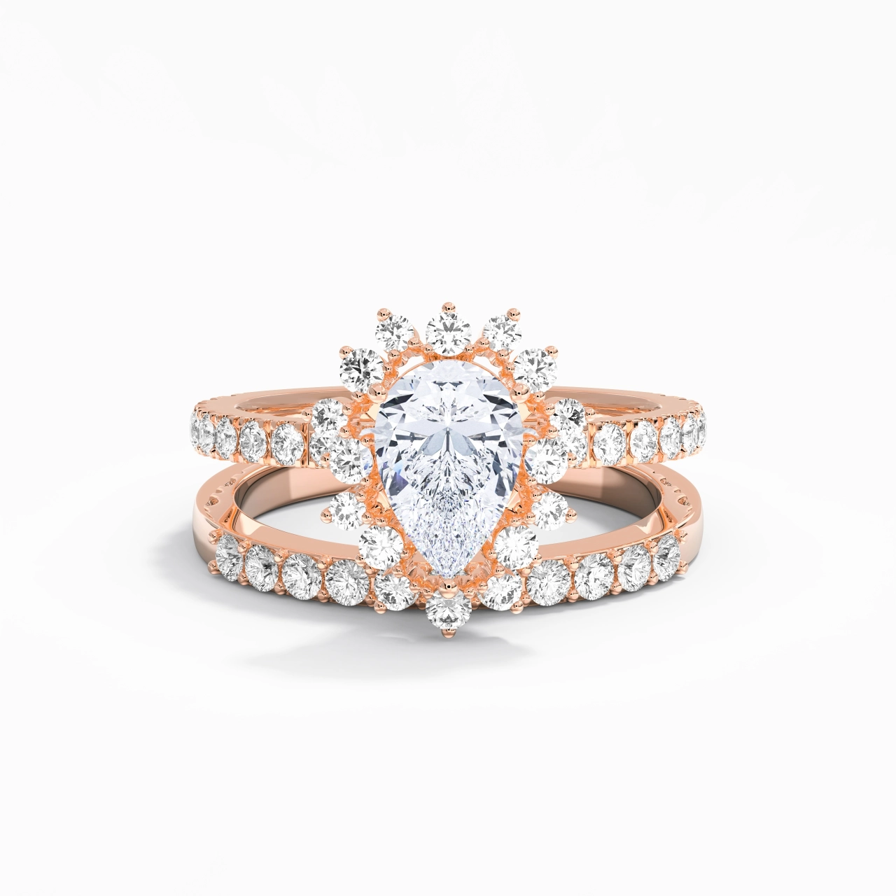 925 Sterling Silver Halo Cluster Straight Shank Wedding Ring Set