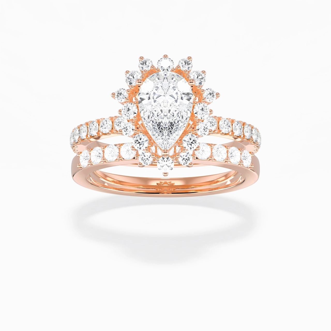 925 Sterling Silver Halo Cluster Straight Shank Wedding Ring Set