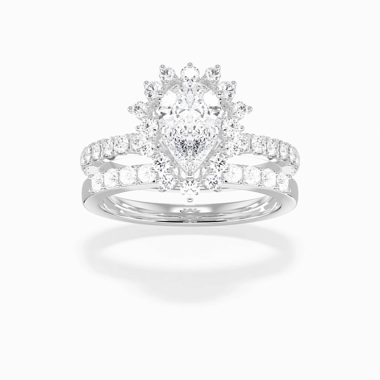 925 Sterling Silver Halo Cluster Straight Shank Wedding Ring Set
