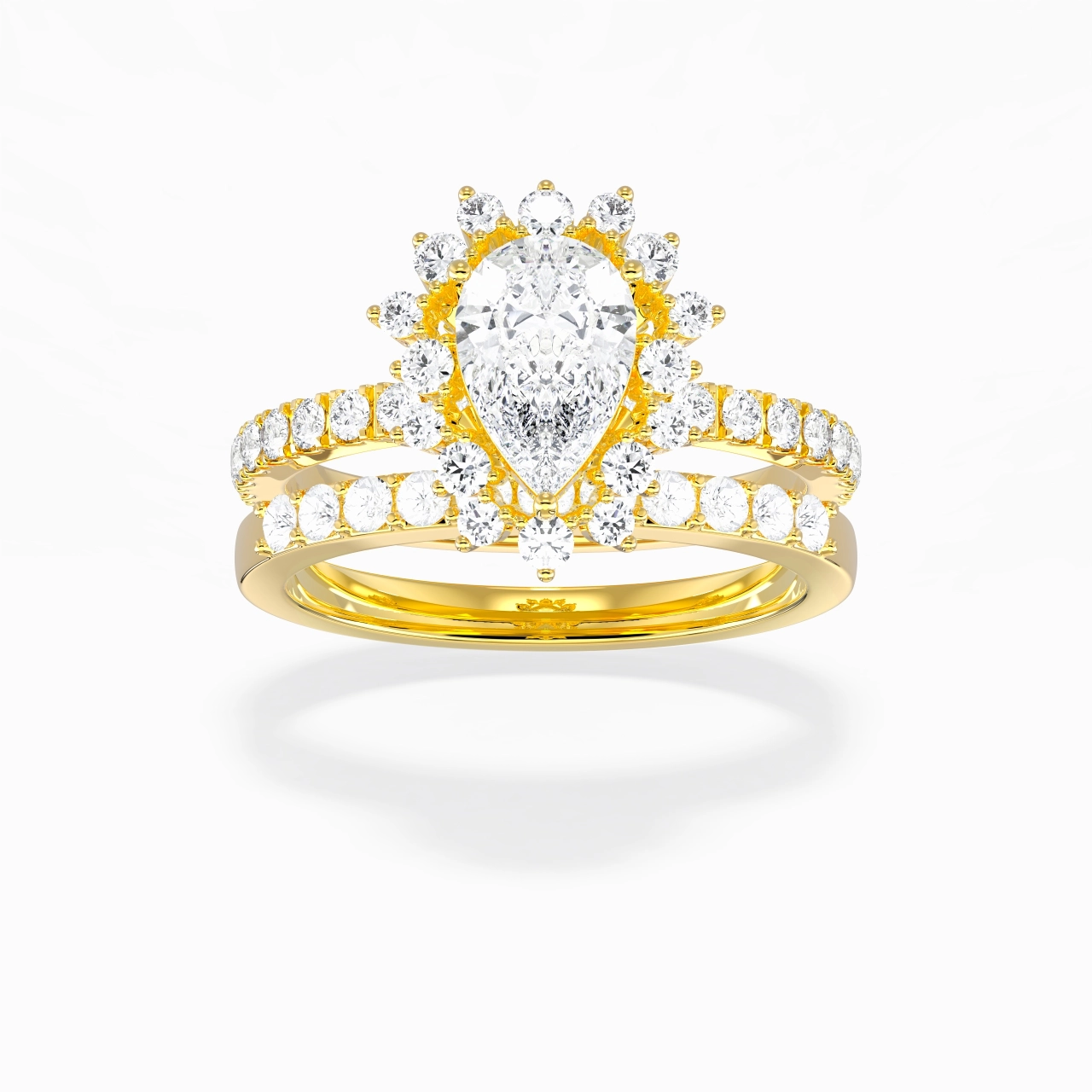14K Gold Halo Cluster Straight Shank Wedding Ring Set