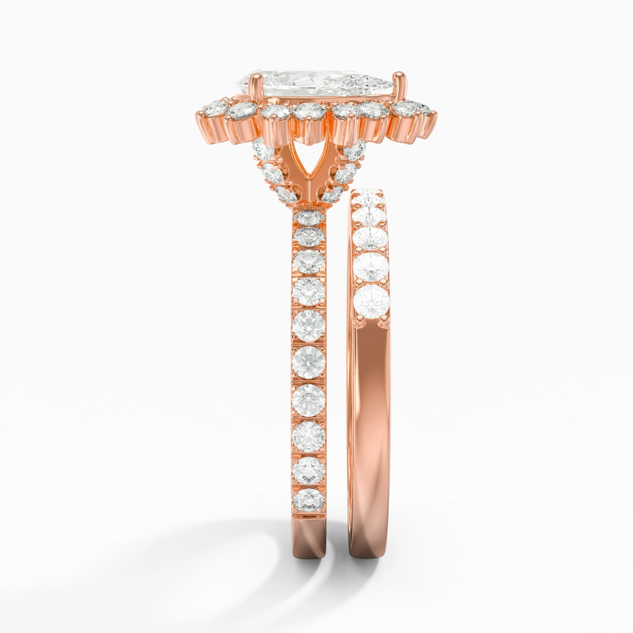 925 Sterling Silver Halo Cluster Straight Shank Wedding Ring Set