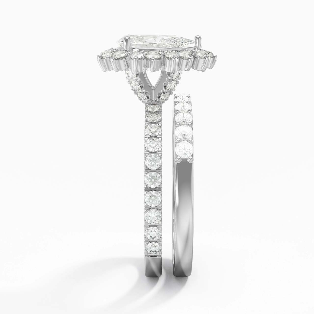 925 Sterling Silver Halo Cluster Straight Shank Wedding Ring Set