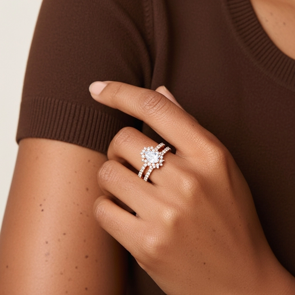 925 Sterling Silver Halo Cluster Straight Shank Wedding Ring Set