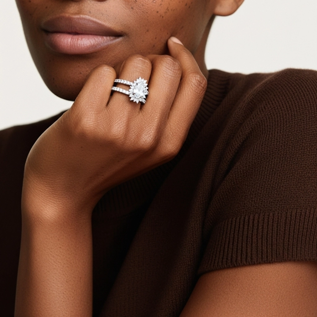 Platinum Halo Cluster Straight Shank Wedding Ring Set