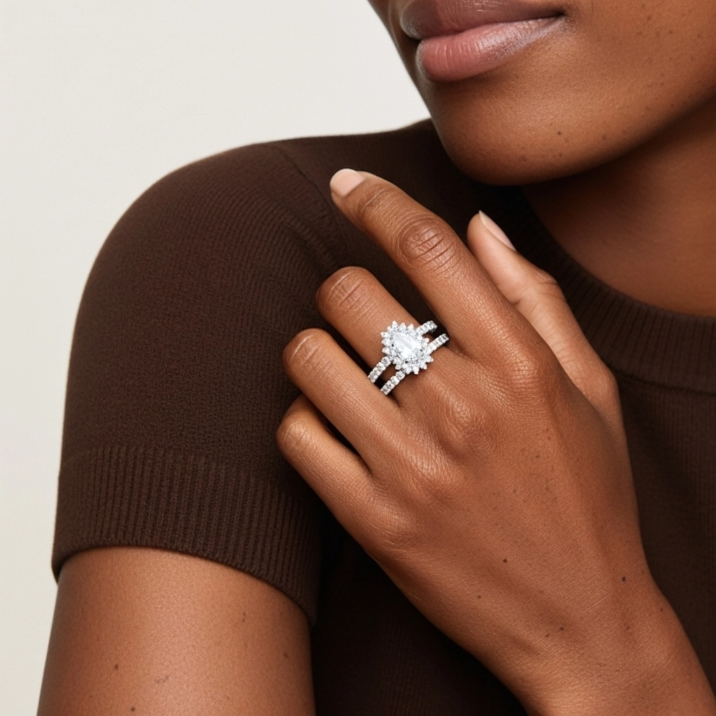 Platinum Halo Cluster Straight Shank Wedding Ring Set