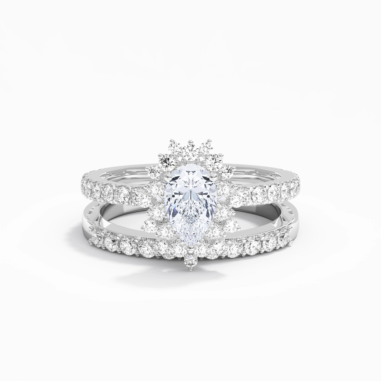 925 Sterling Silver Halo Cluster Straight Shank Wedding Ring Set