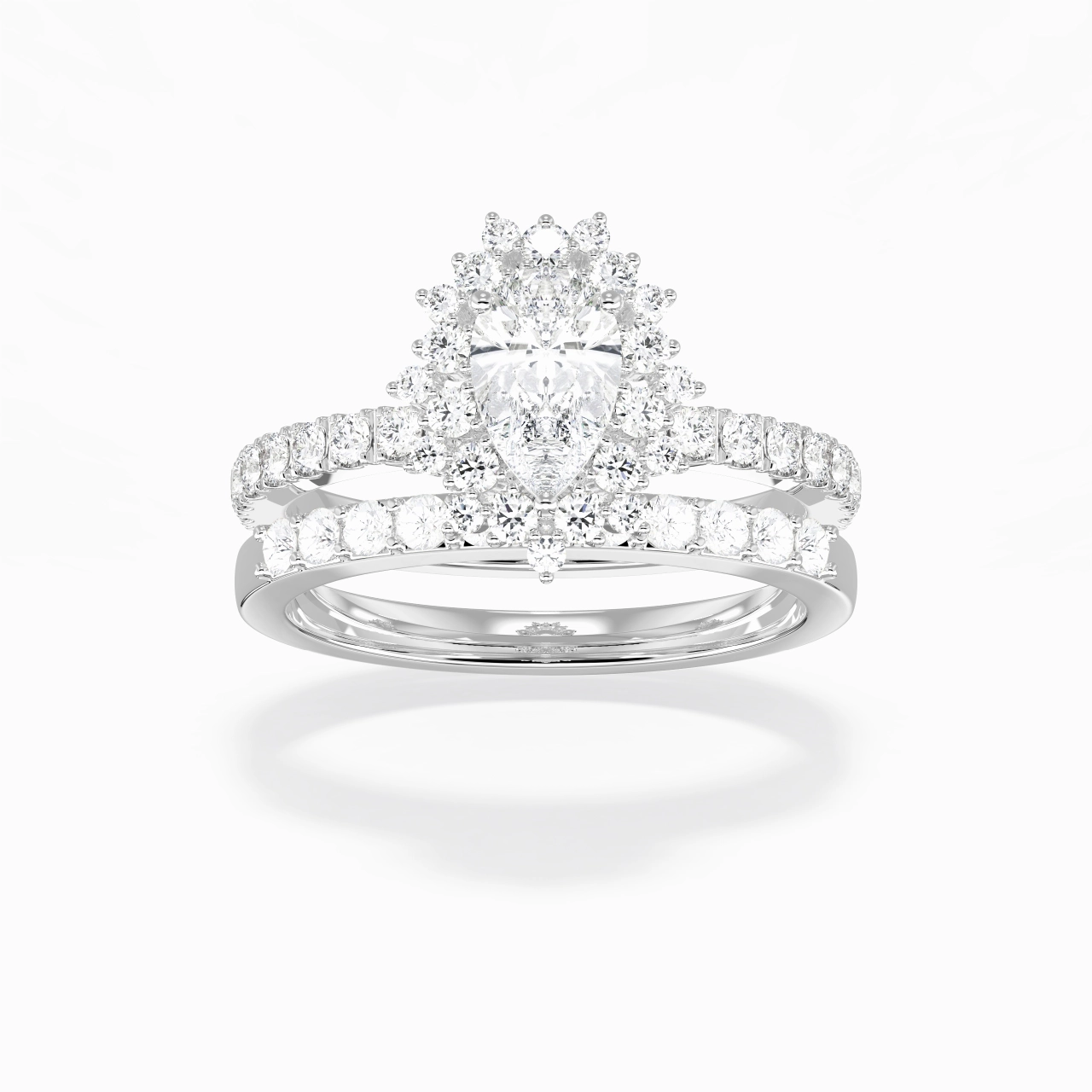 925 Sterling Silver Halo Cluster Straight Shank Wedding Ring Set