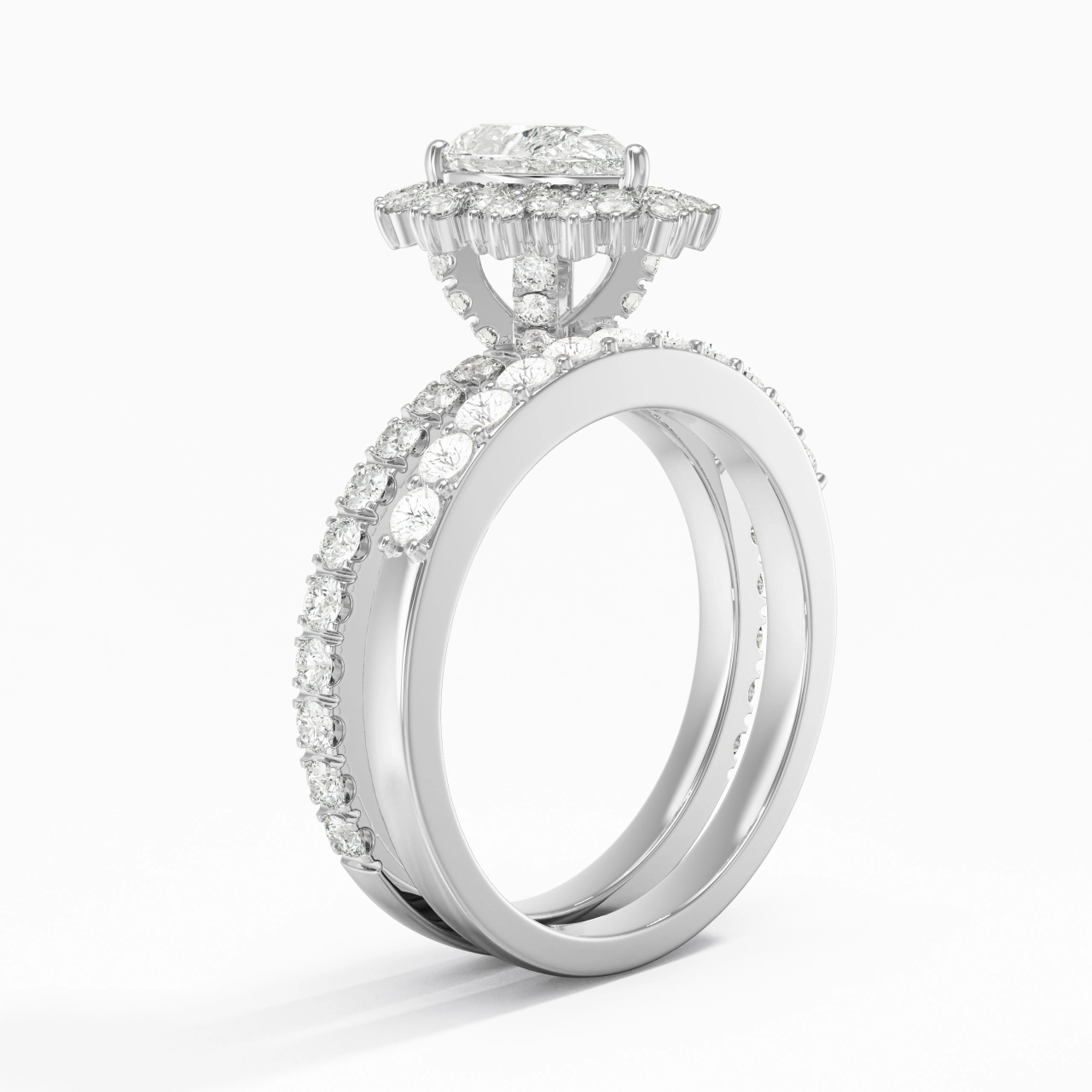 925 Sterling Silver Halo Cluster Straight Shank Wedding Ring Set