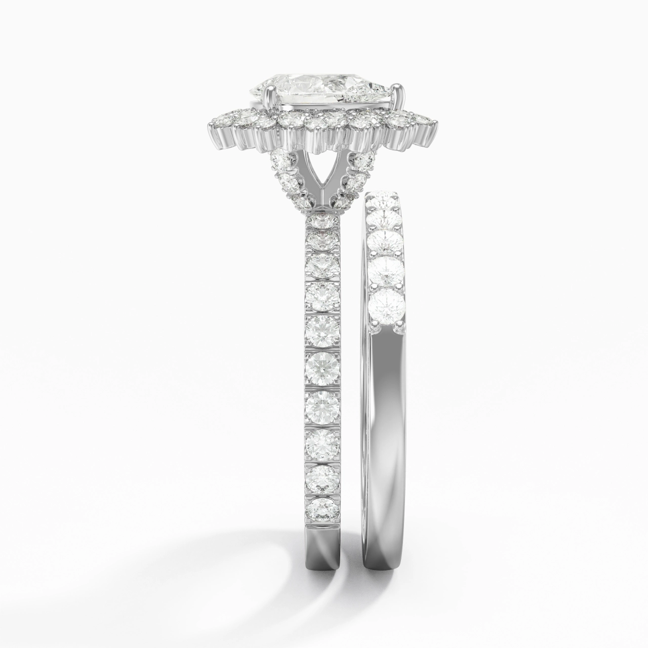 925 Sterling Silver Halo Cluster Straight Shank Wedding Ring Set