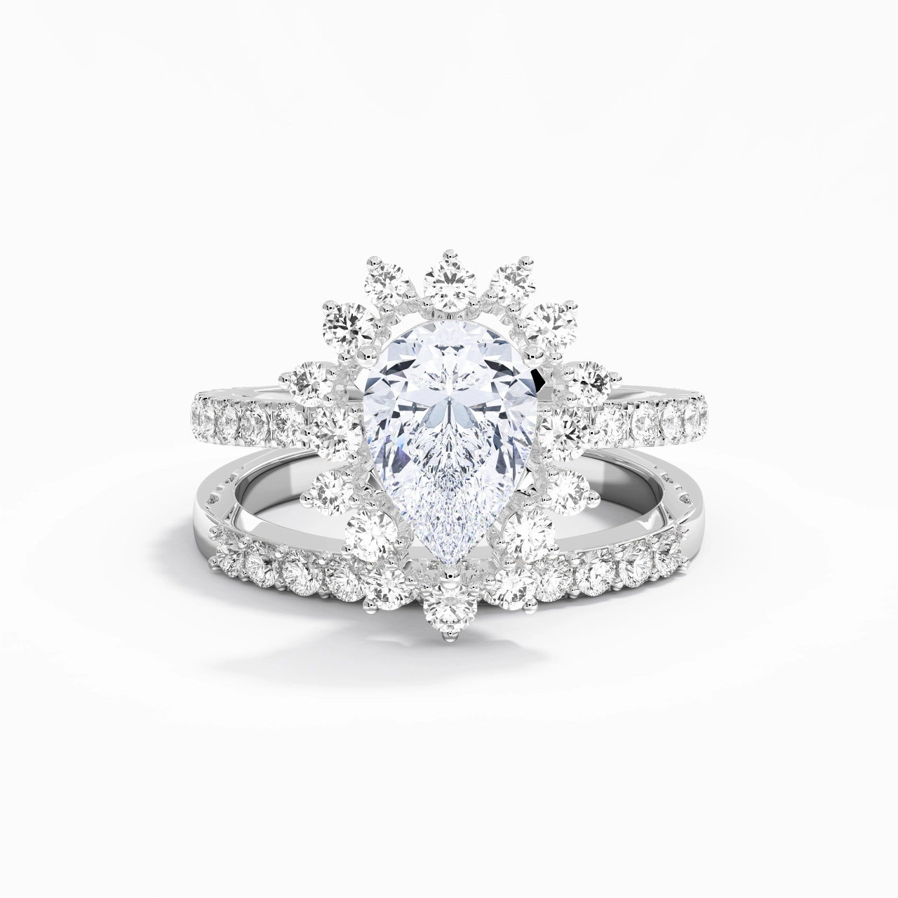 925 Sterling Silver Halo Cluster Straight Shank Wedding Ring Set