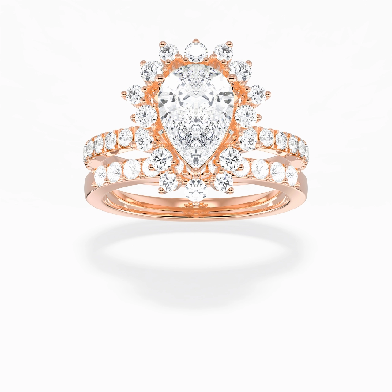 925 Sterling Silver Halo Cluster Straight Shank Wedding Ring Set