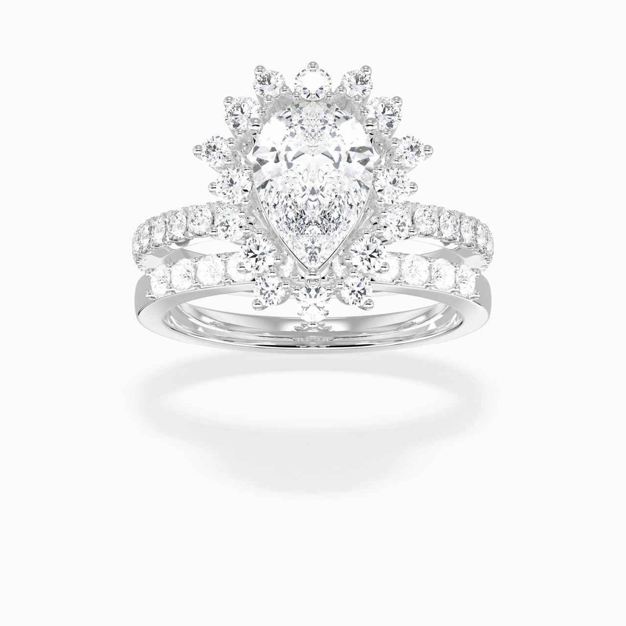 925 Sterling Silver Halo Cluster Straight Shank Wedding Ring Set