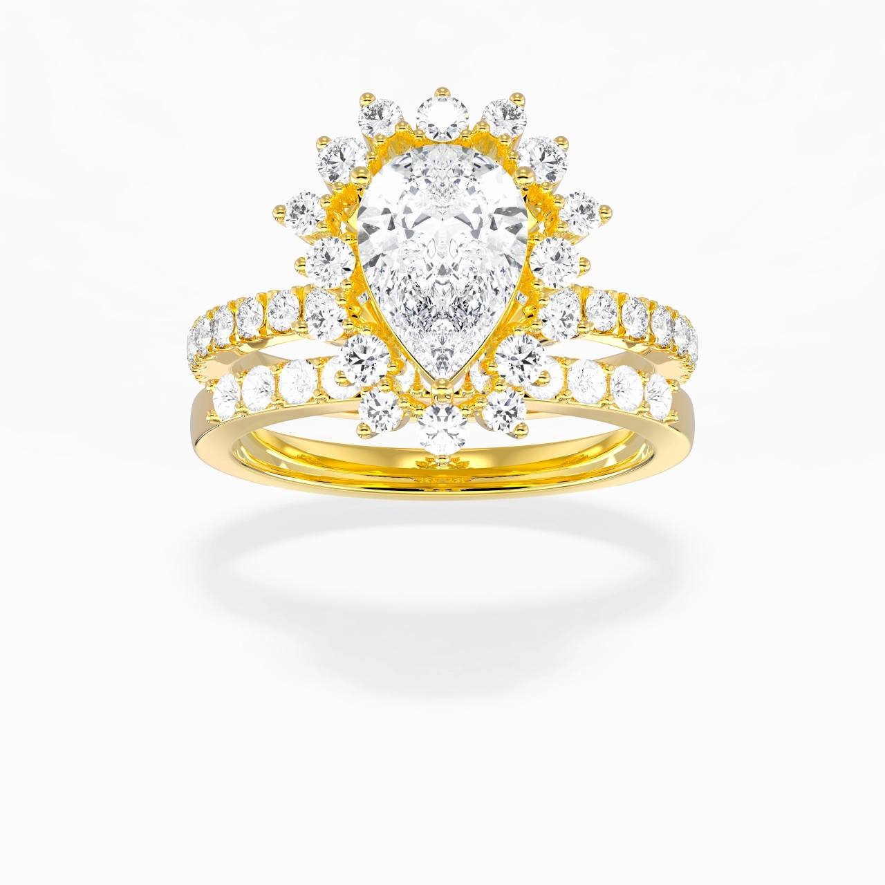 14K Gold Halo Cluster Straight Shank Wedding Ring Set