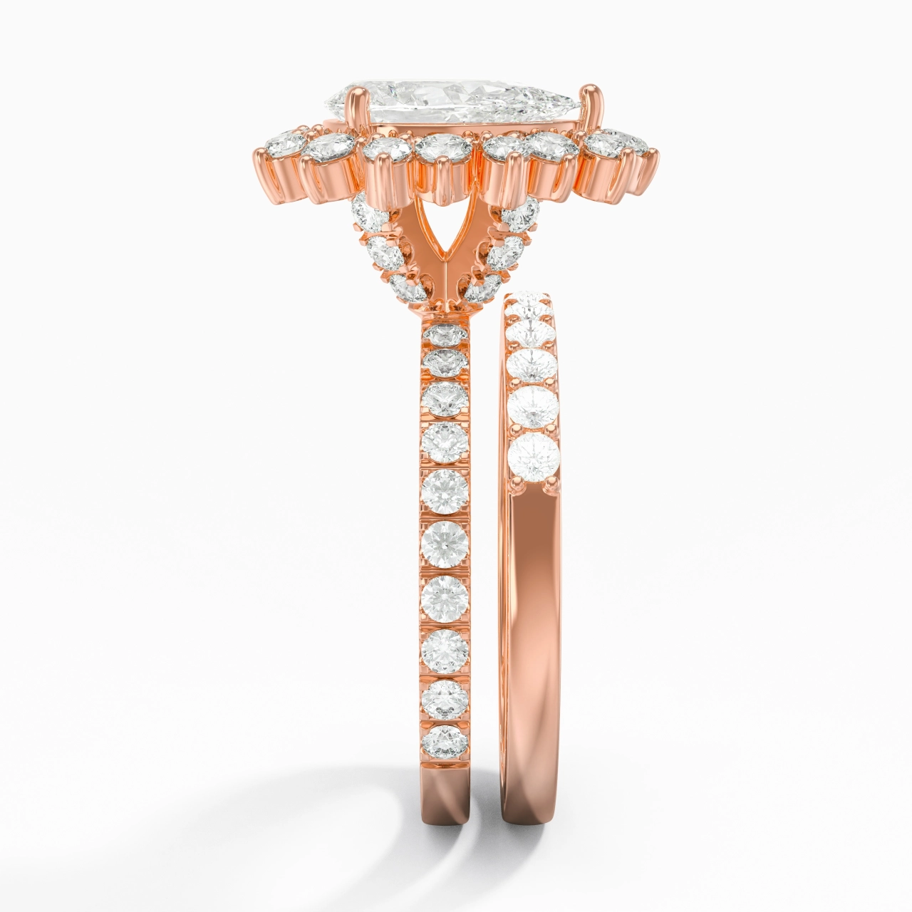 925 Sterling Silver Halo Cluster Straight Shank Wedding Ring Set