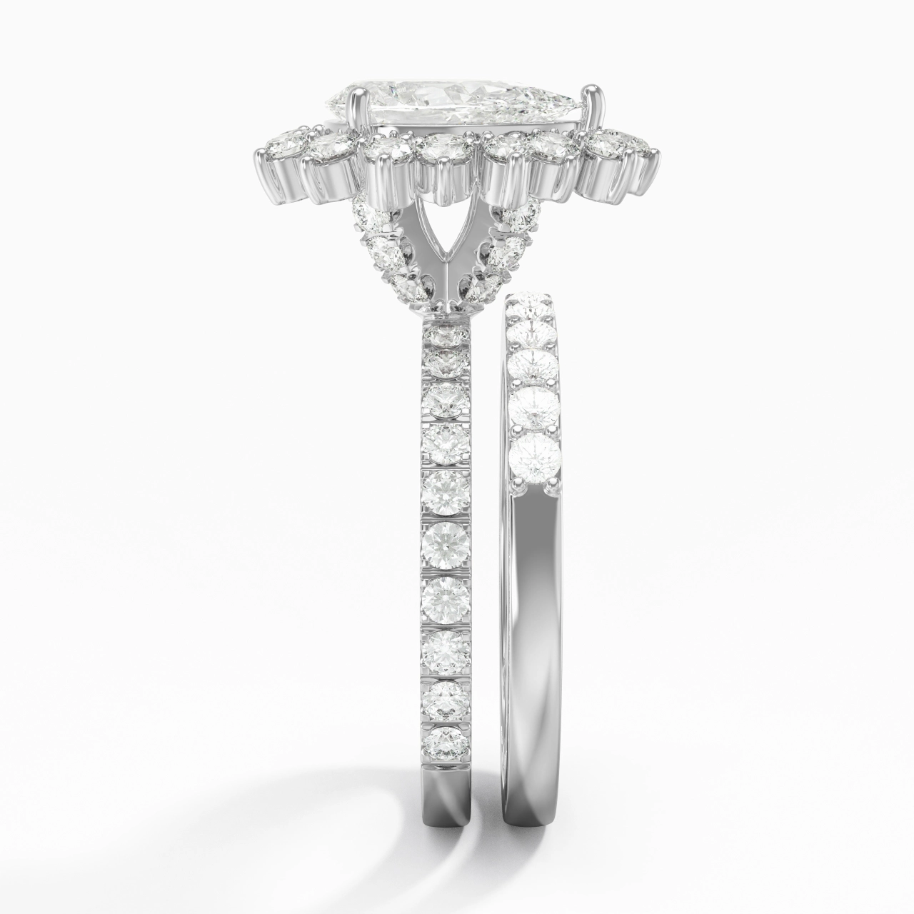 925 Sterling Silver Halo Cluster Straight Shank Wedding Ring Set