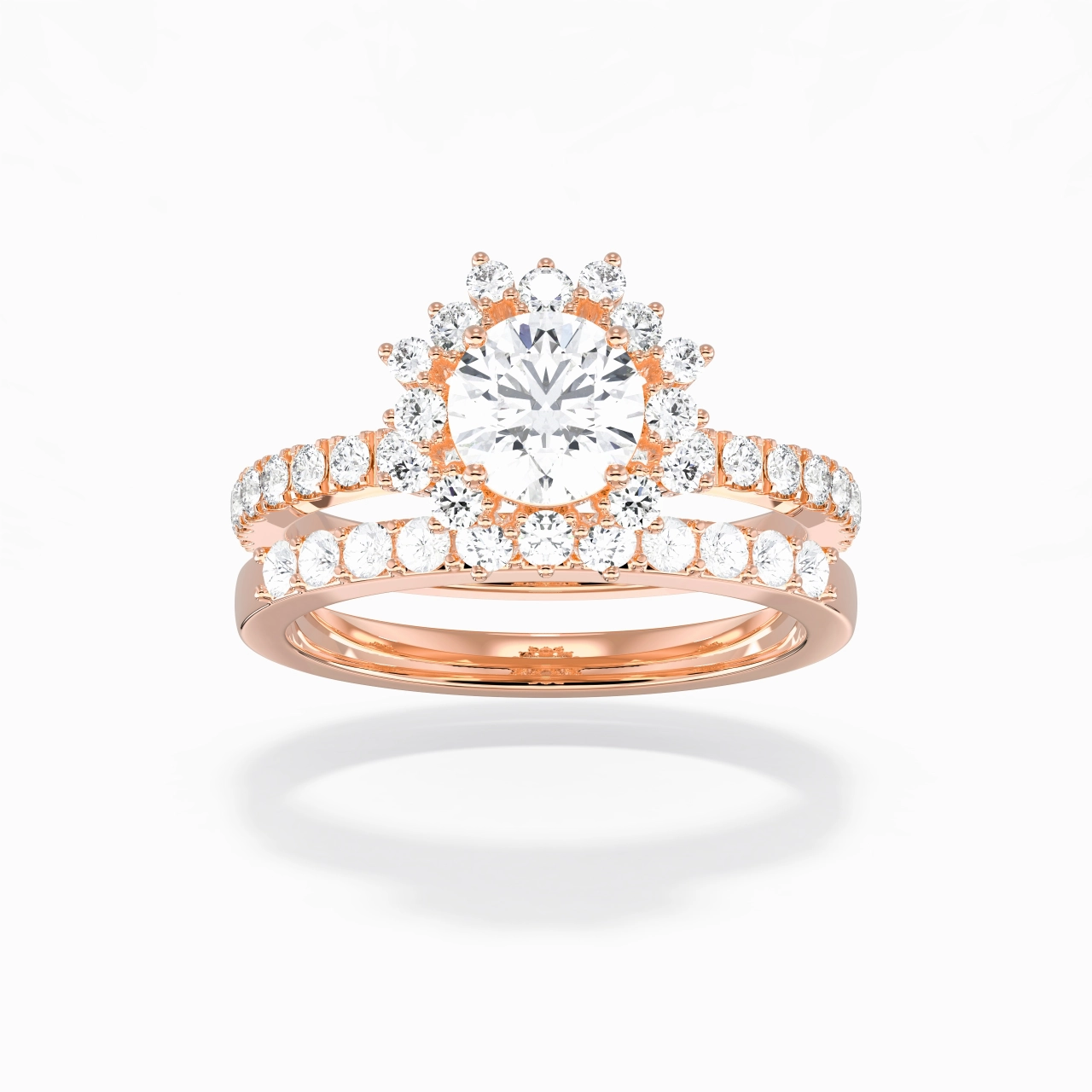 925 Sterling Silver Halo Cluster Straight Shank Wedding Ring Set