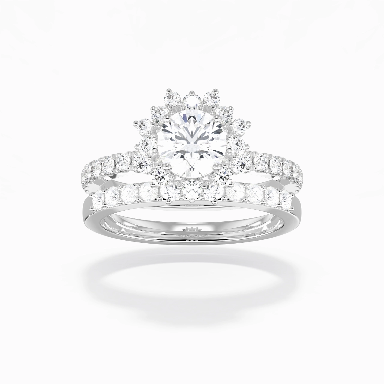 Platinum Halo Cluster Straight Shank Wedding Ring Set