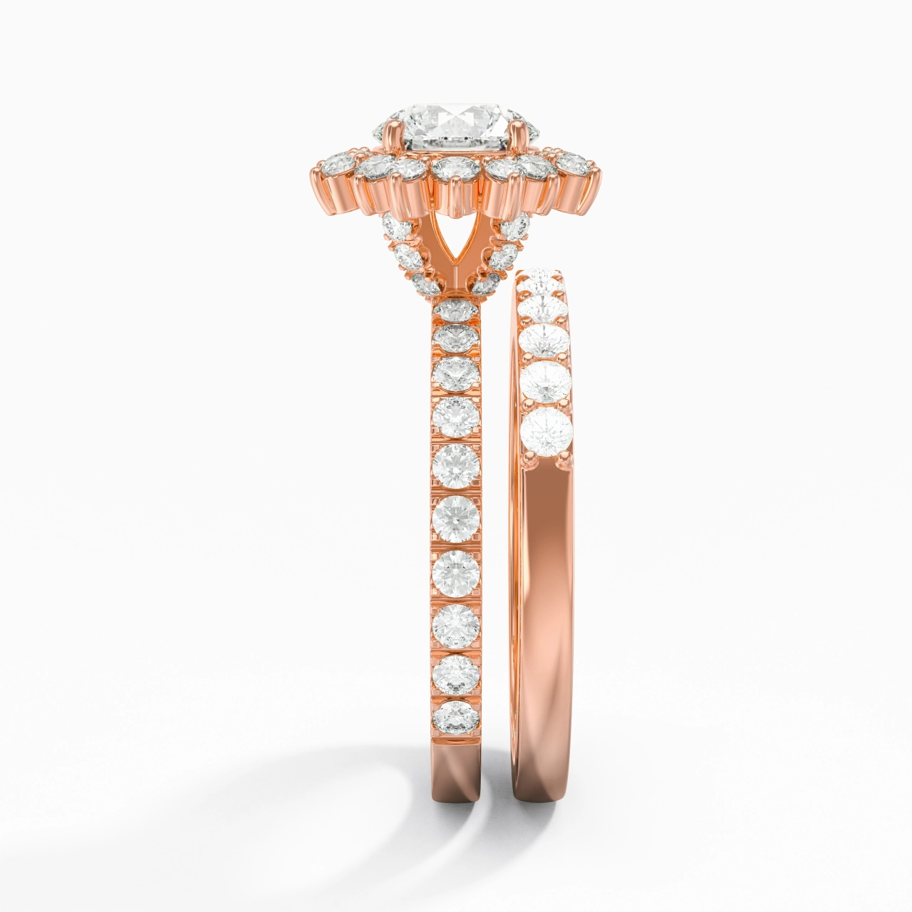 925 Sterling Silver Halo Cluster Straight Shank Wedding Ring Set