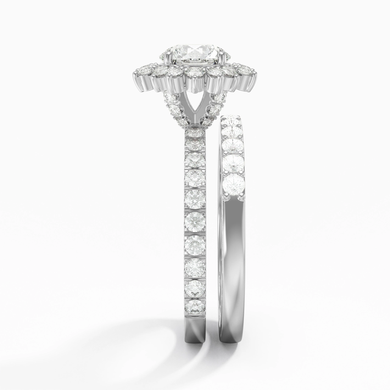 Platinum Halo Cluster Straight Shank Wedding Ring Set