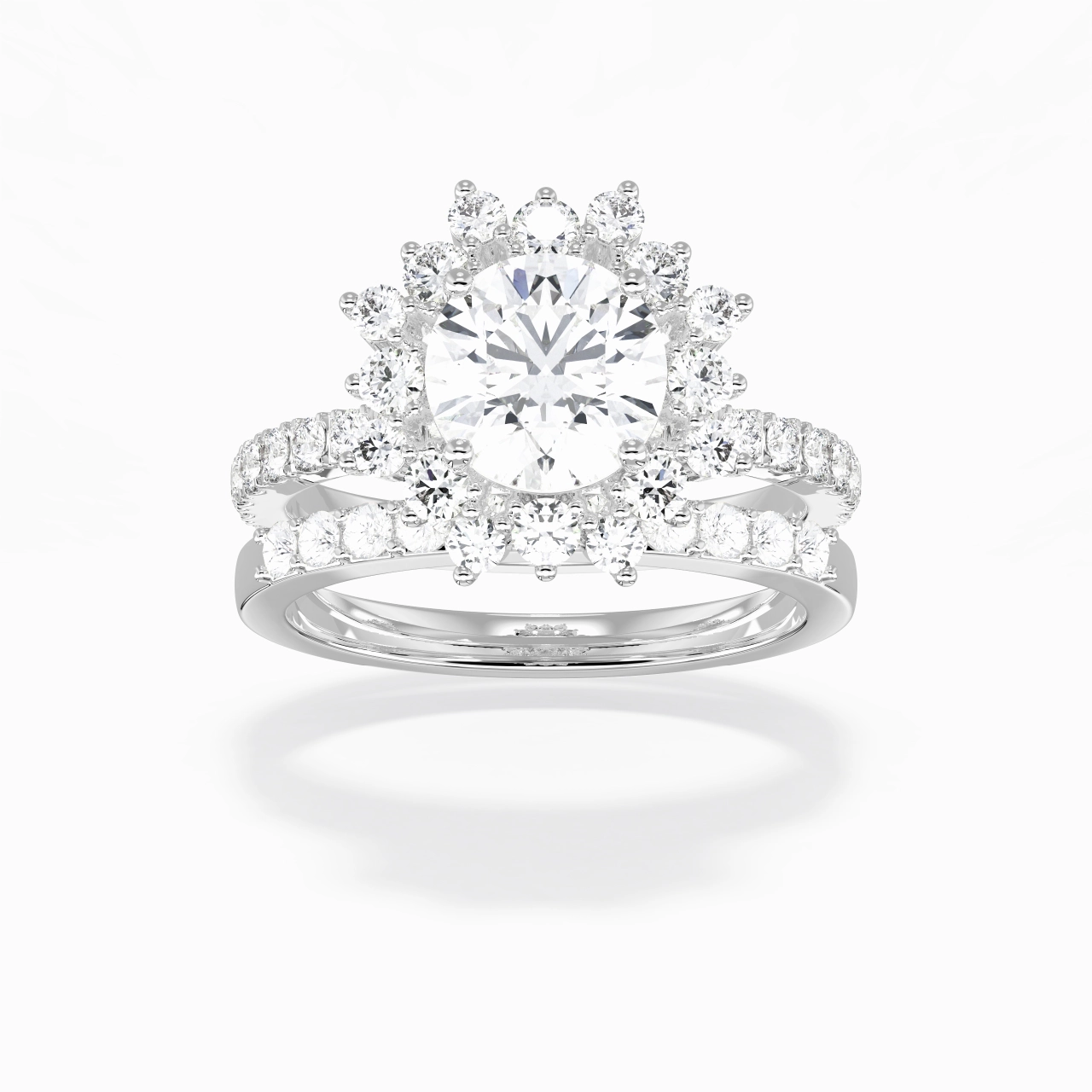 925 Sterling Silver Halo Cluster Straight Shank Wedding Ring Set