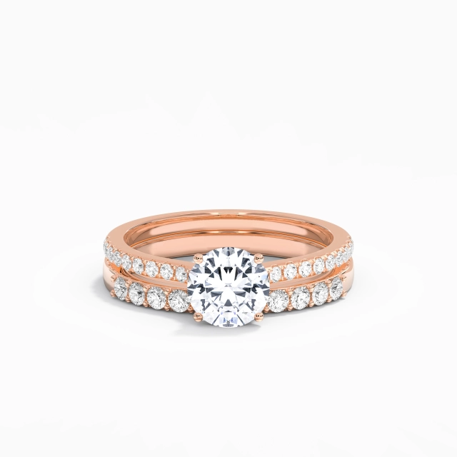 Delicado Aro de halo oculto Conjunto Nupcial Mujer Blanco Redondo