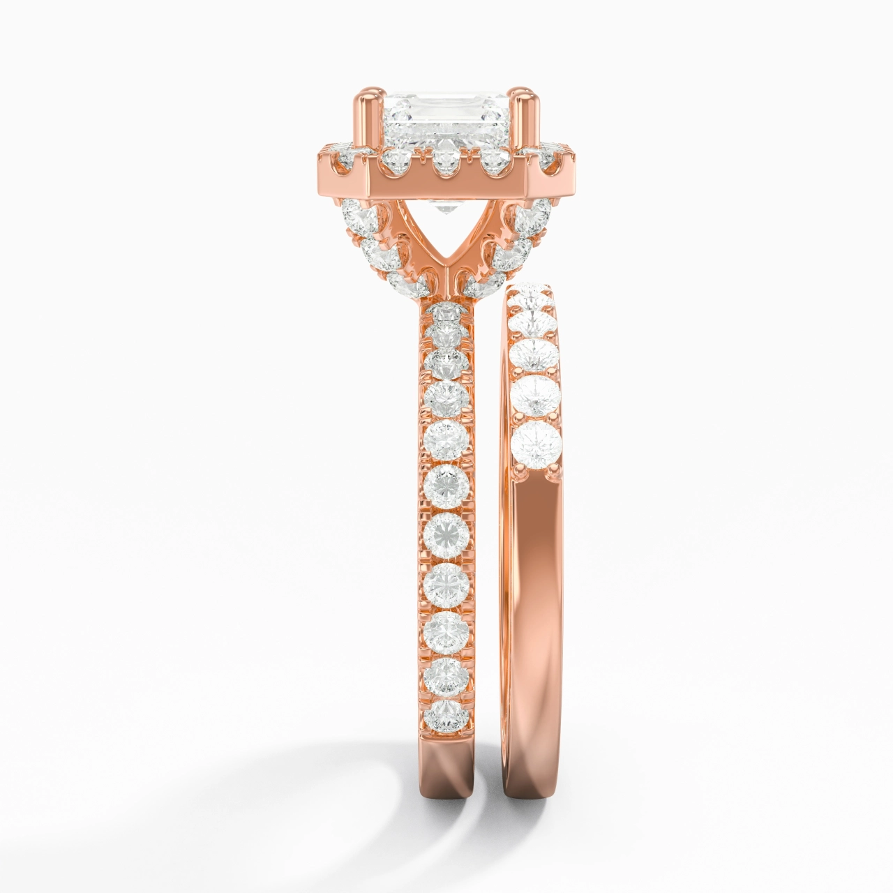 18K Rose Gold Moissanite Wedding Ring Set