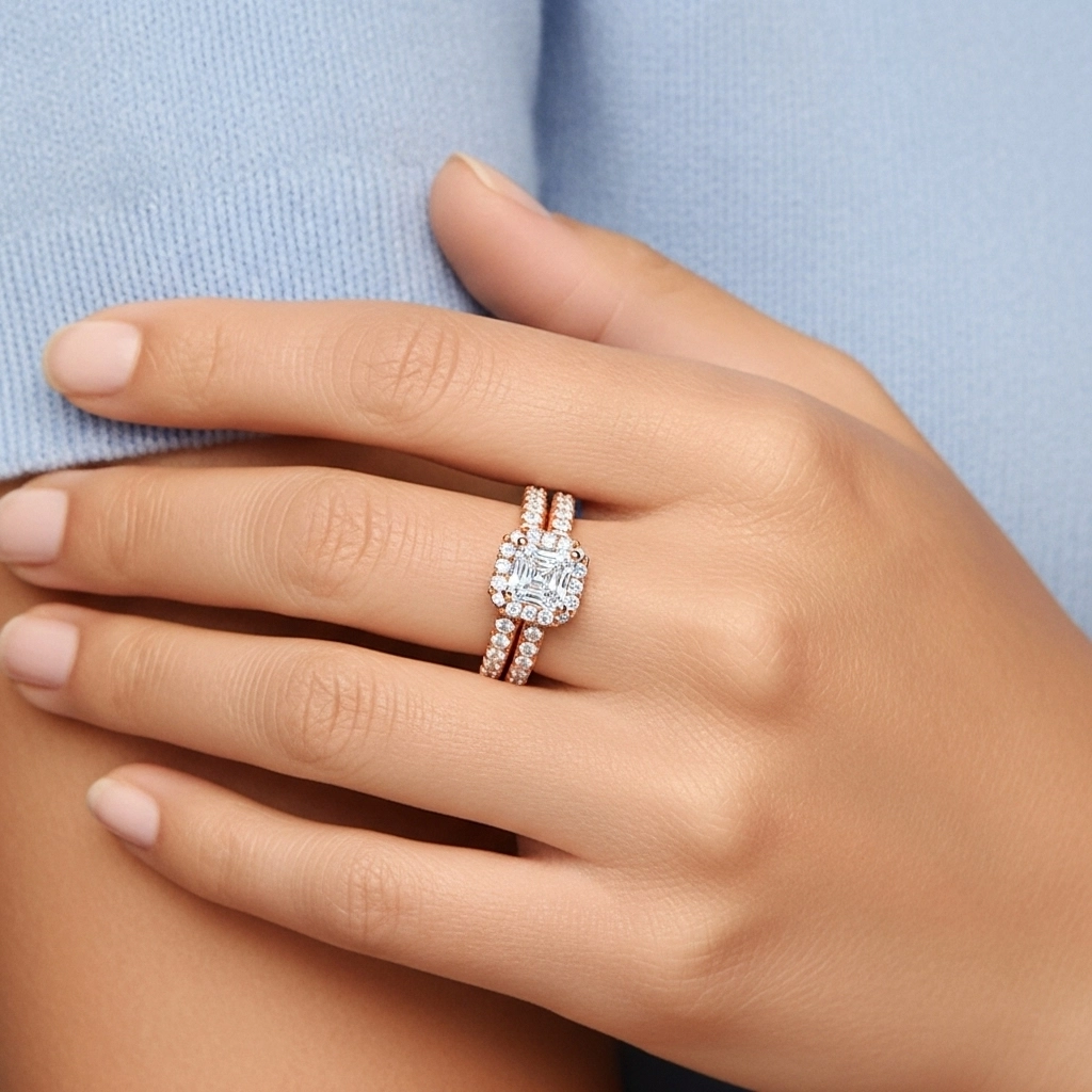 18K Rose Gold Moissanite Wedding Ring Set