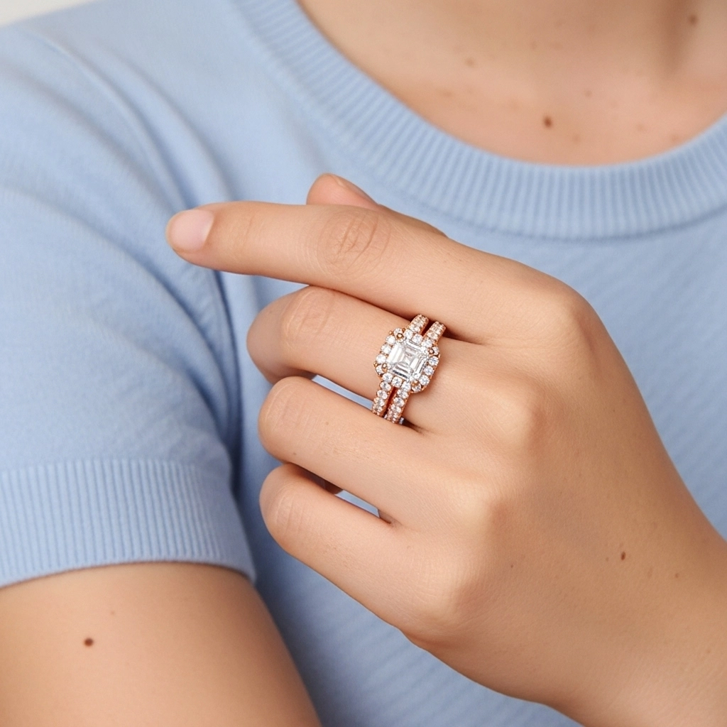 18K Rose Gold Moissanite Wedding Ring Set