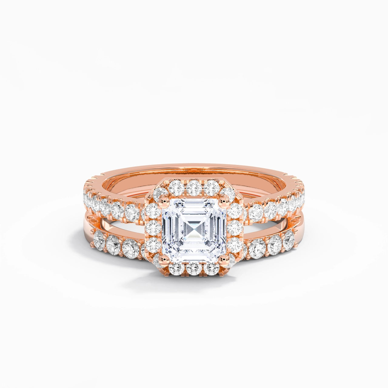 18K Rose Gold Moissanite Wedding Ring Set