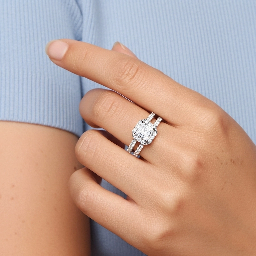 925 Sterling Silver Moissanite Wedding Ring Set