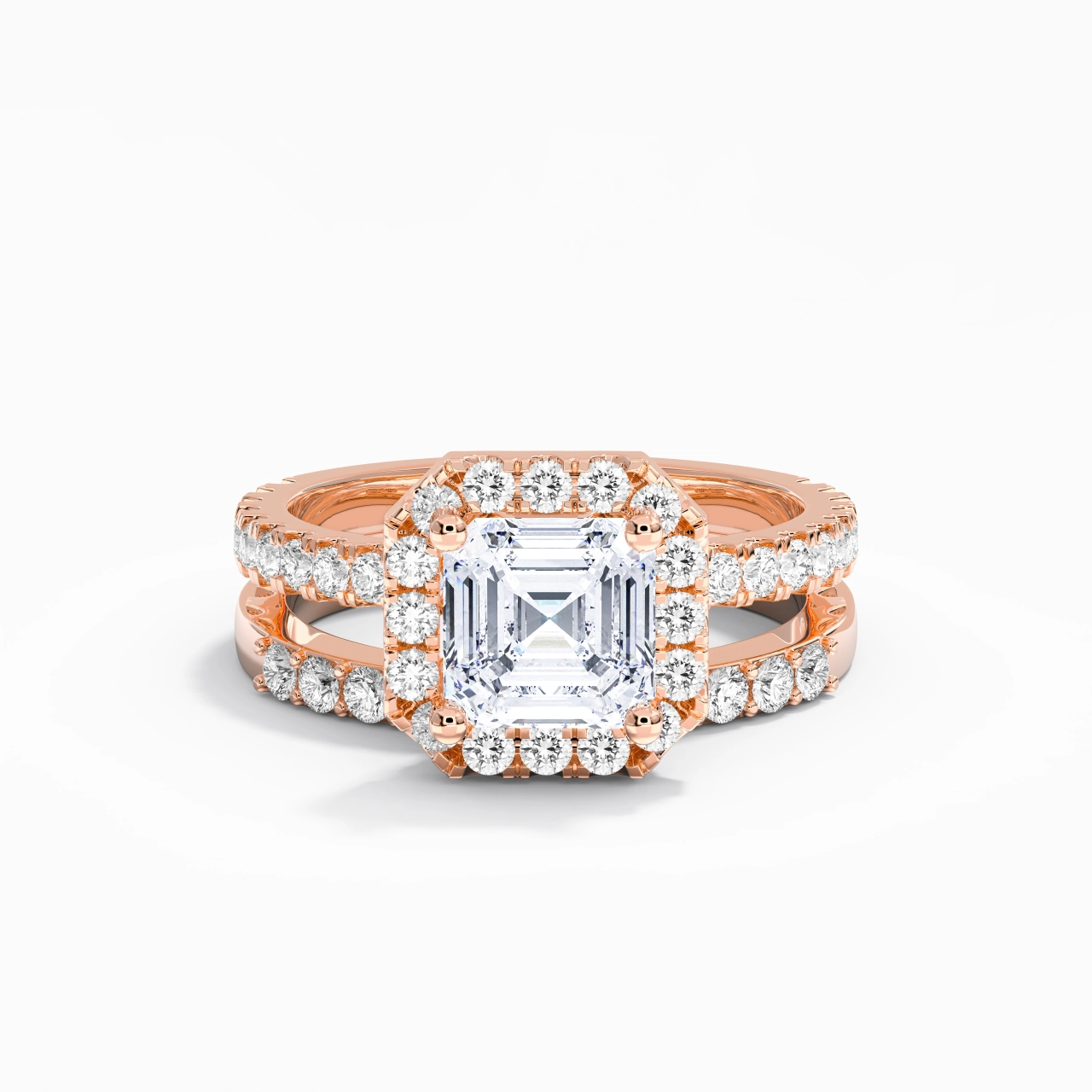 14K Rose Gold Moissanite Wedding Ring Set