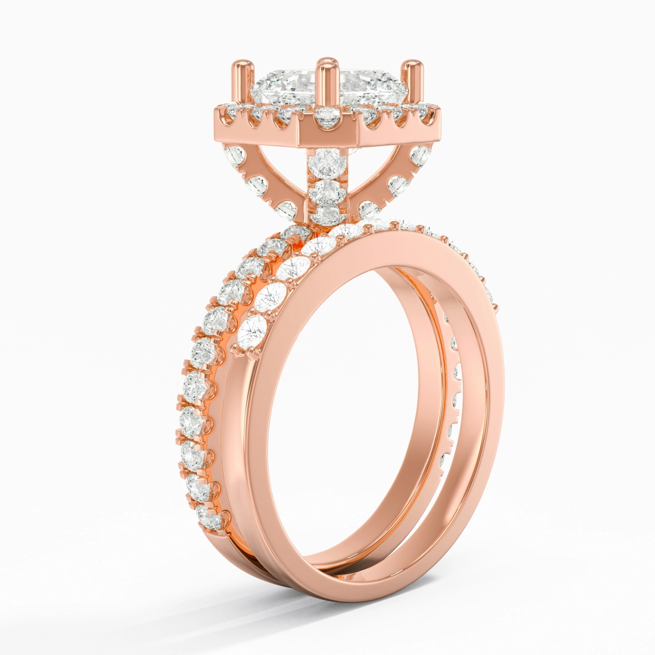 14K Rose Gold Moissanite Wedding Ring Set