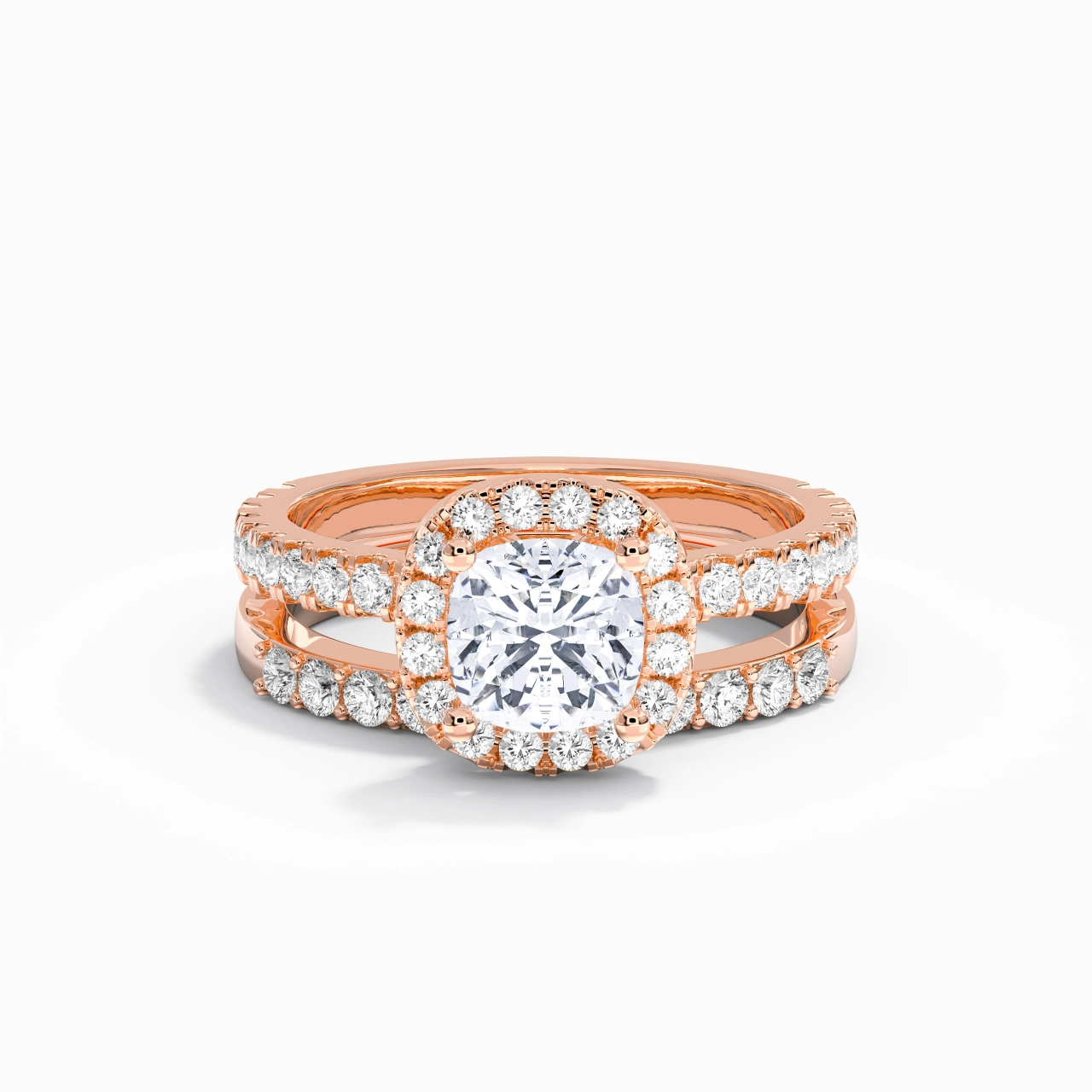 18K Rose Gold Moissanite Wedding Ring Set