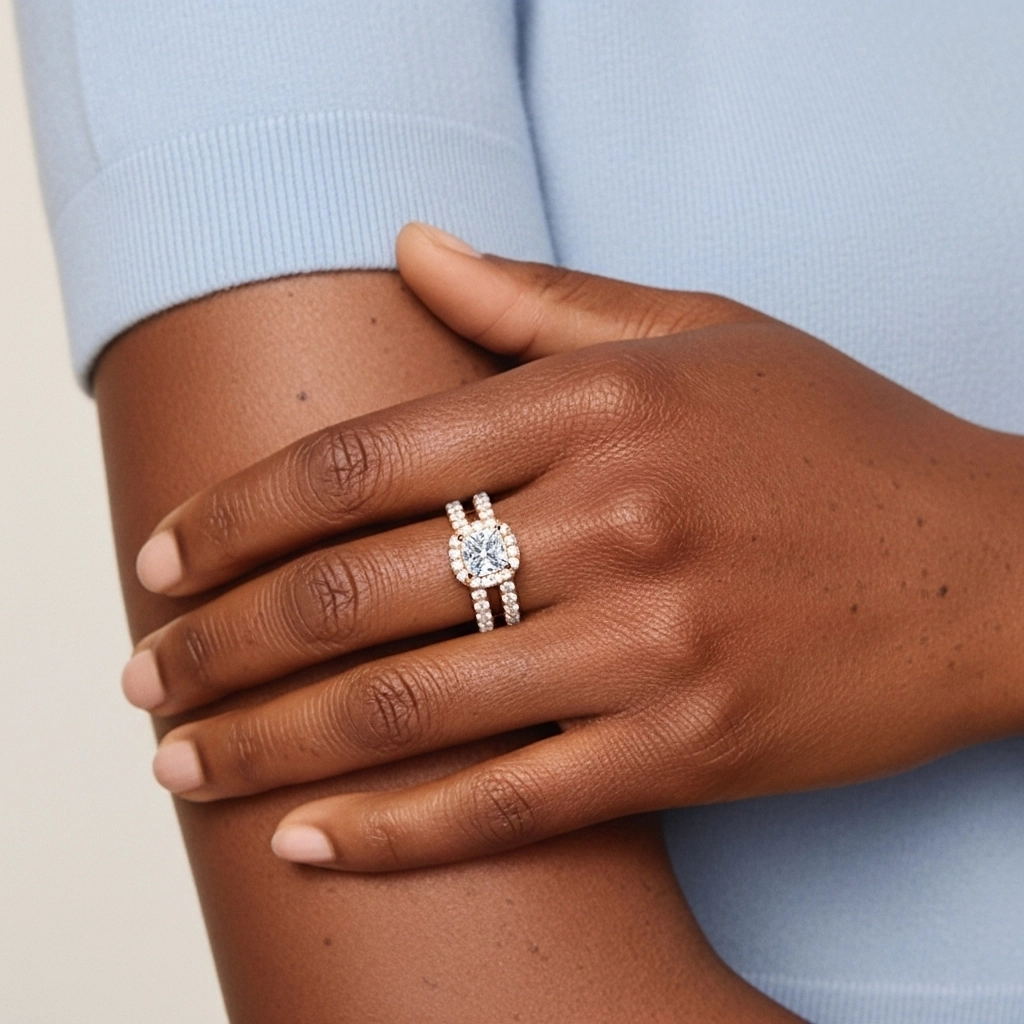 18K Rose Gold Moissanite Wedding Ring Set