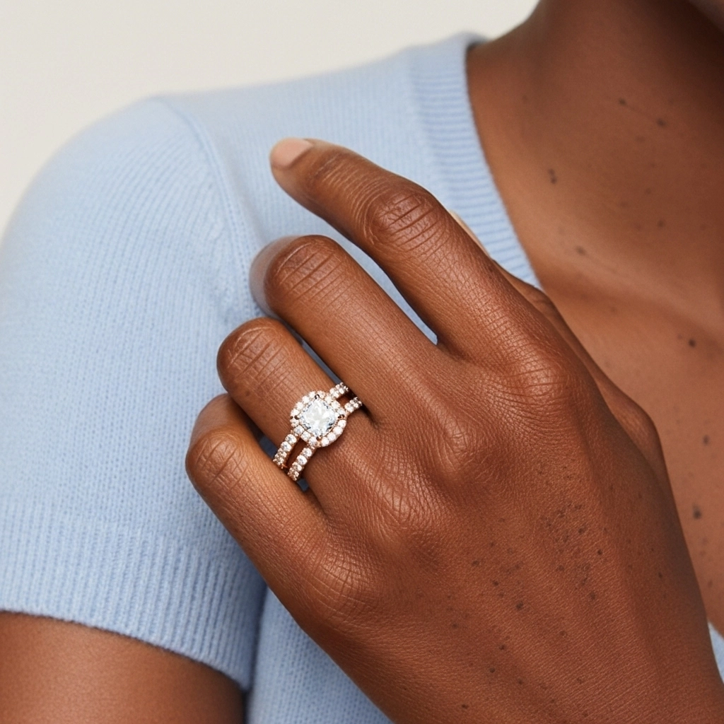 18K Rose Gold Moissanite Wedding Ring Set