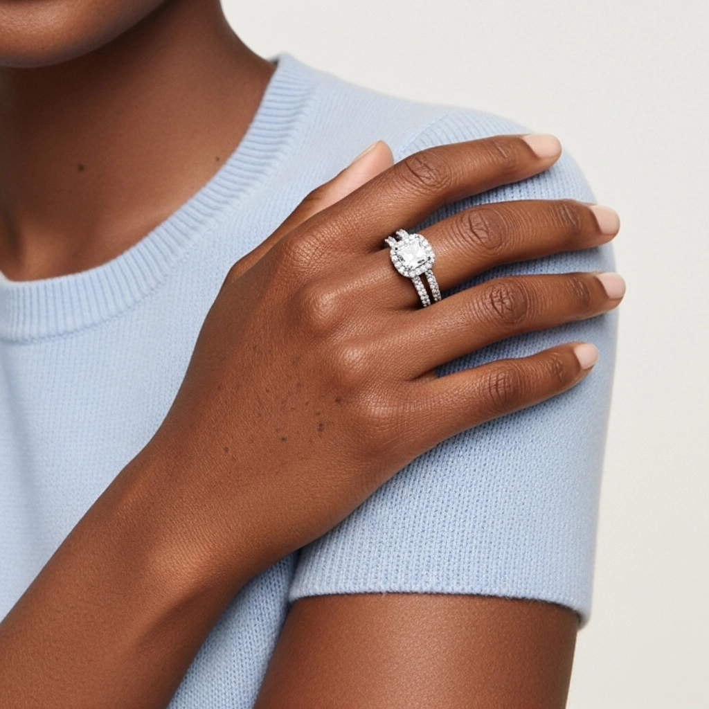 925 Sterling Silver Moissanite Wedding Ring Set