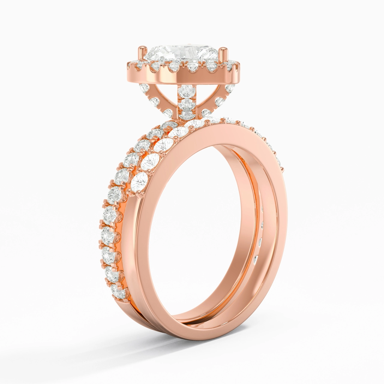 14K Rose Gold Moissanite Wedding Ring Set