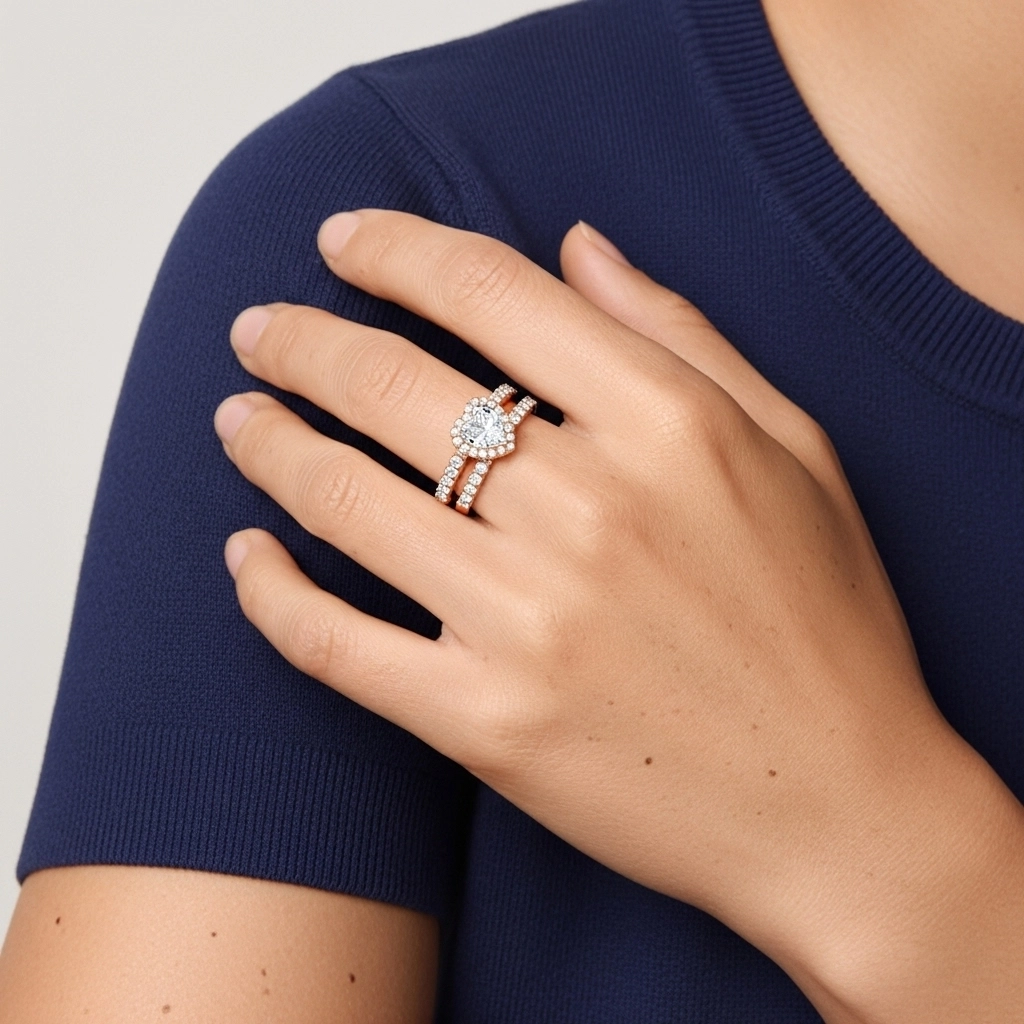 14K Rose Gold Moissanite Wedding Ring Set