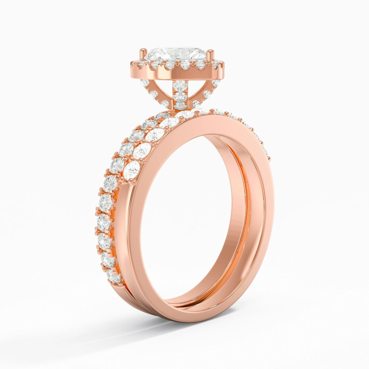 18K Rose Gold Moissanite Wedding Ring Set
