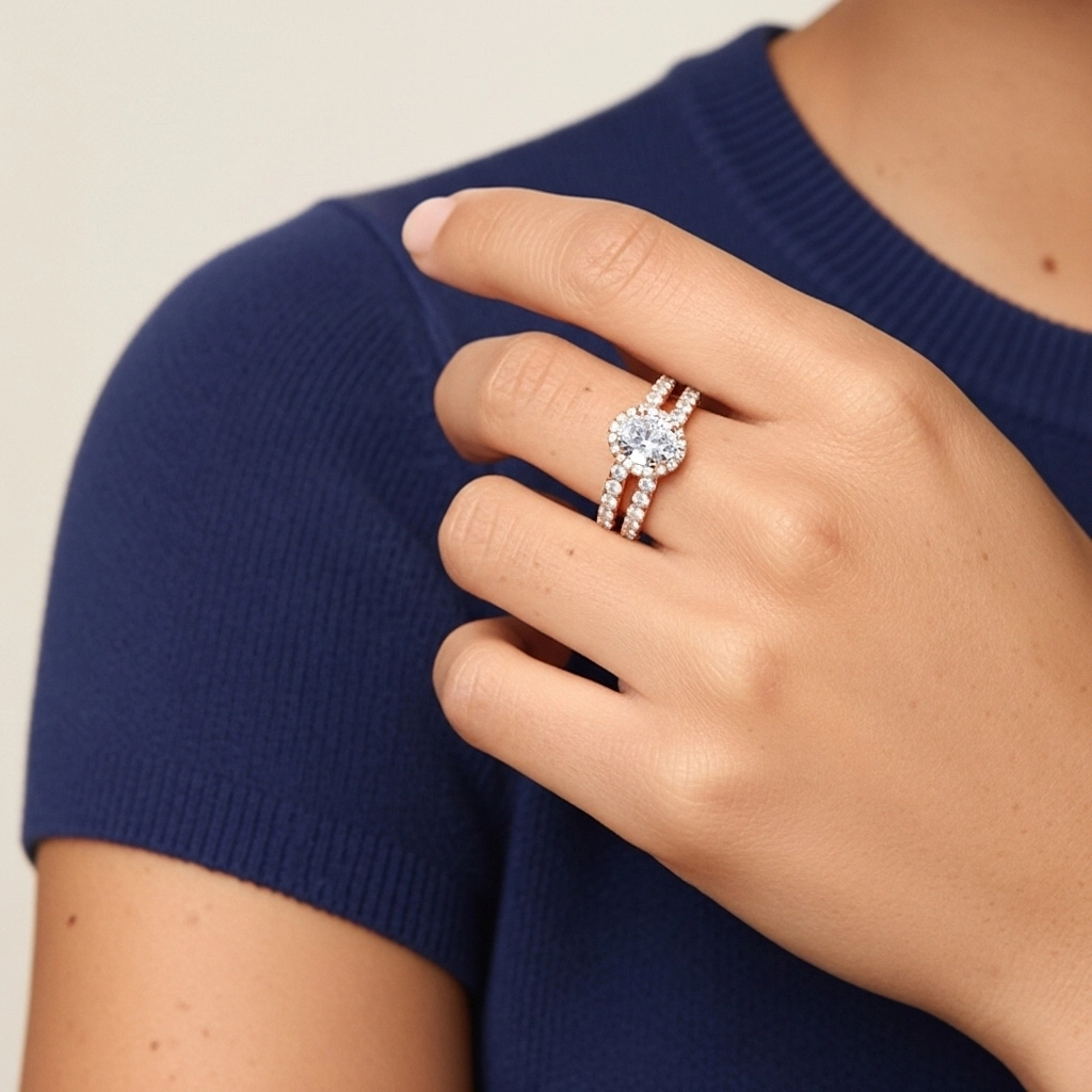 18K Rose Gold Moissanite Wedding Ring Set