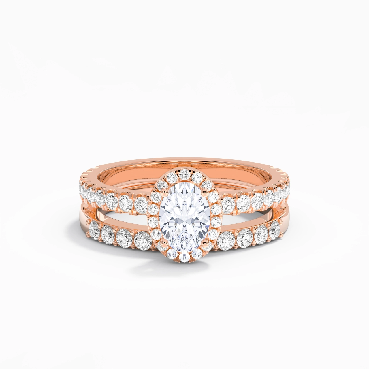 14K Rose Gold Moissanite Wedding Ring Set