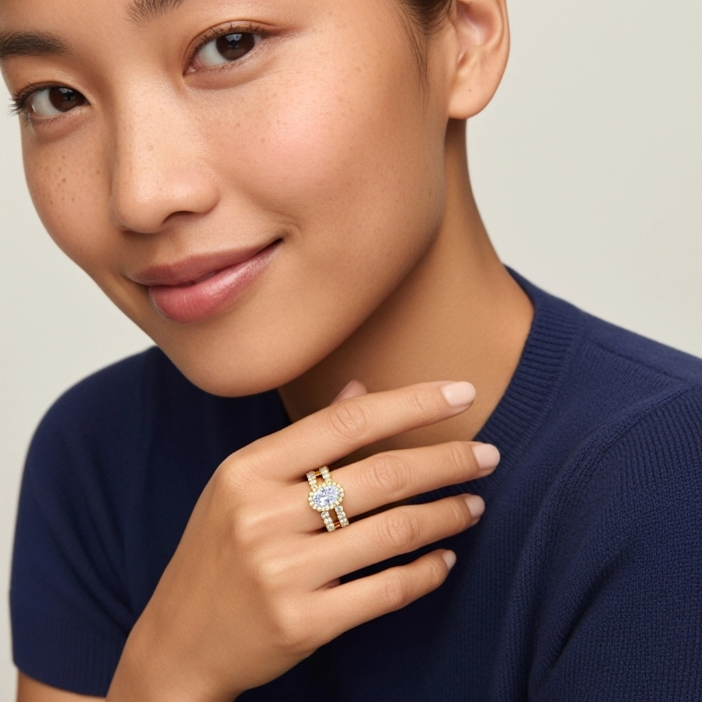 925 Sterling Silver Moissanite Wedding Ring Set