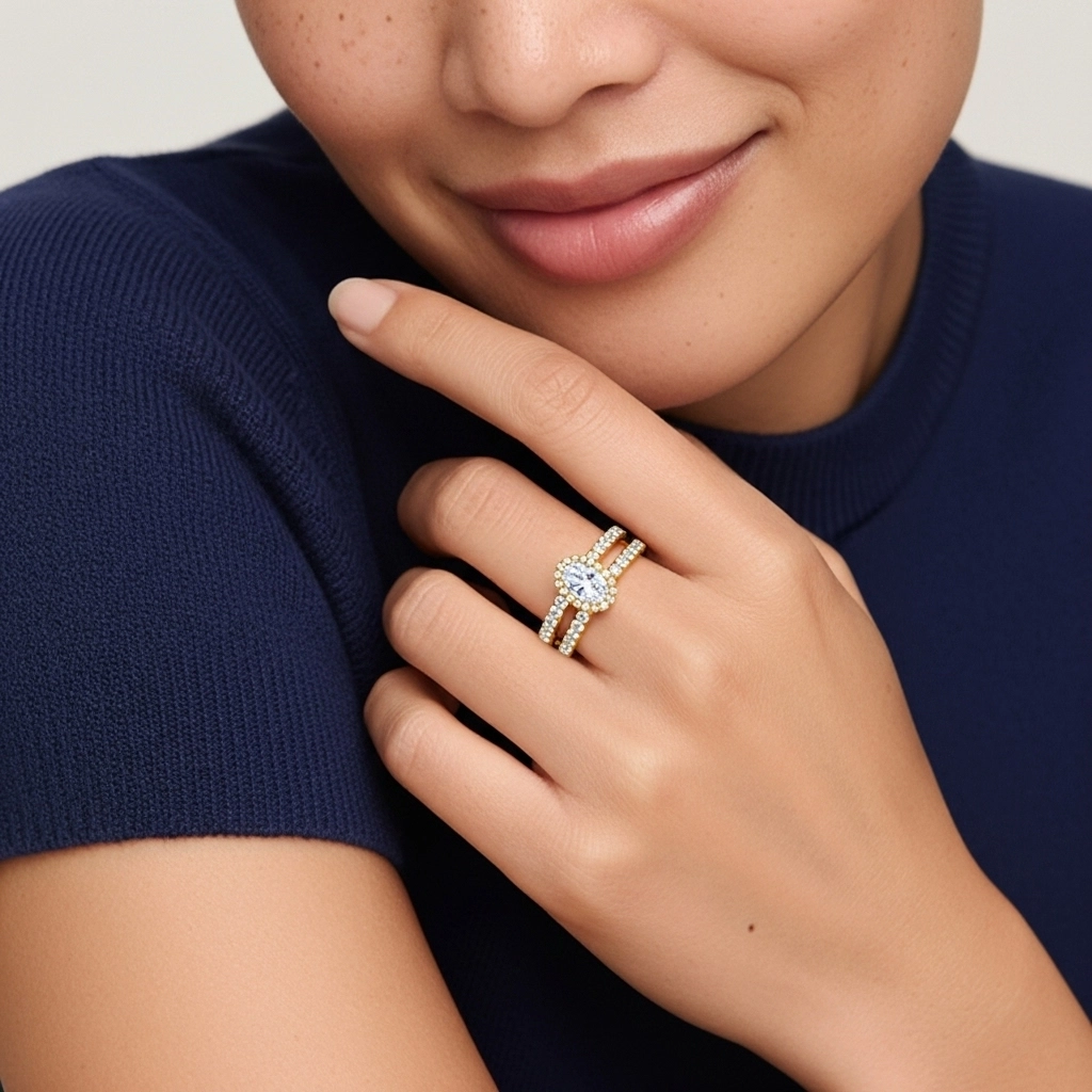 925 Sterling Silver Moissanite Wedding Ring Set