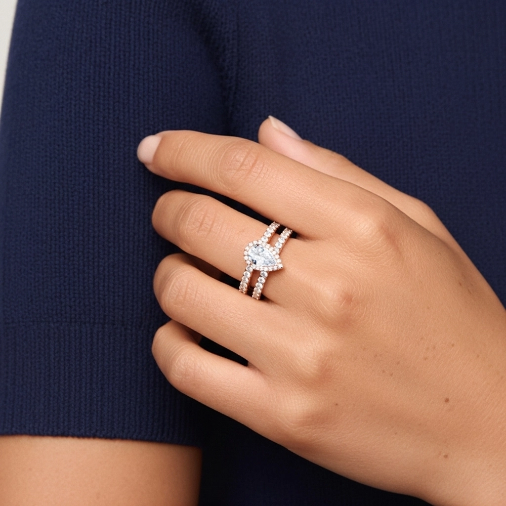 14K Rose Gold Moissanite Wedding Ring Set