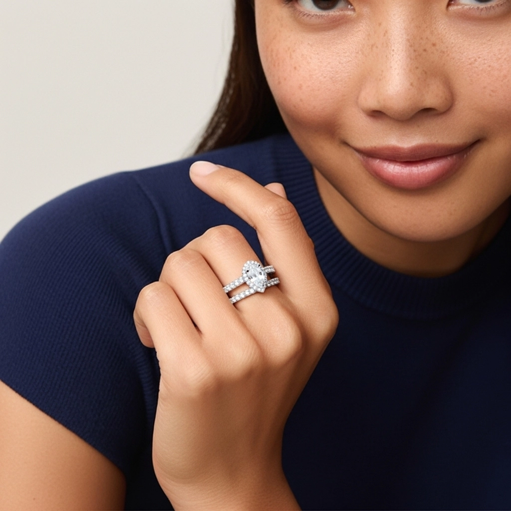 925 Sterling Silver Moissanite Wedding Ring Set