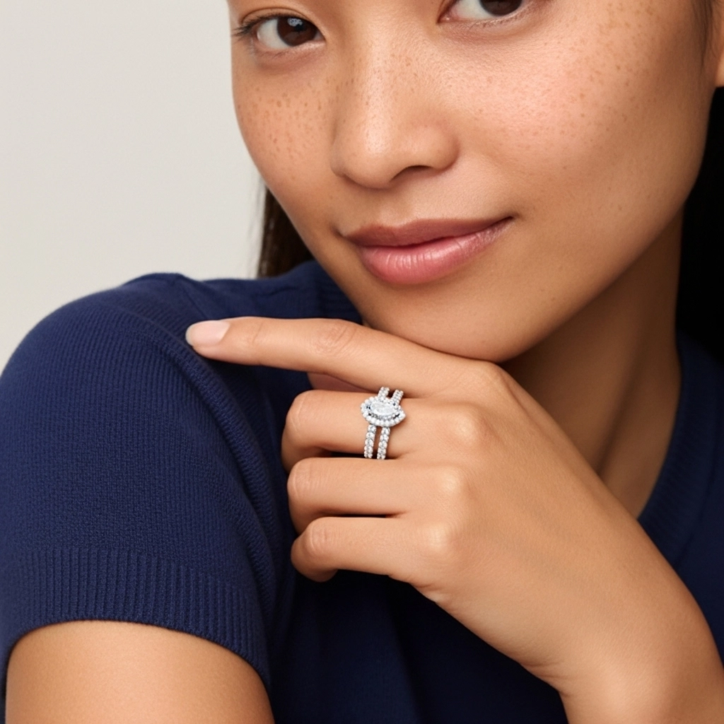 925 Sterling Silver Moissanite Wedding Ring Set